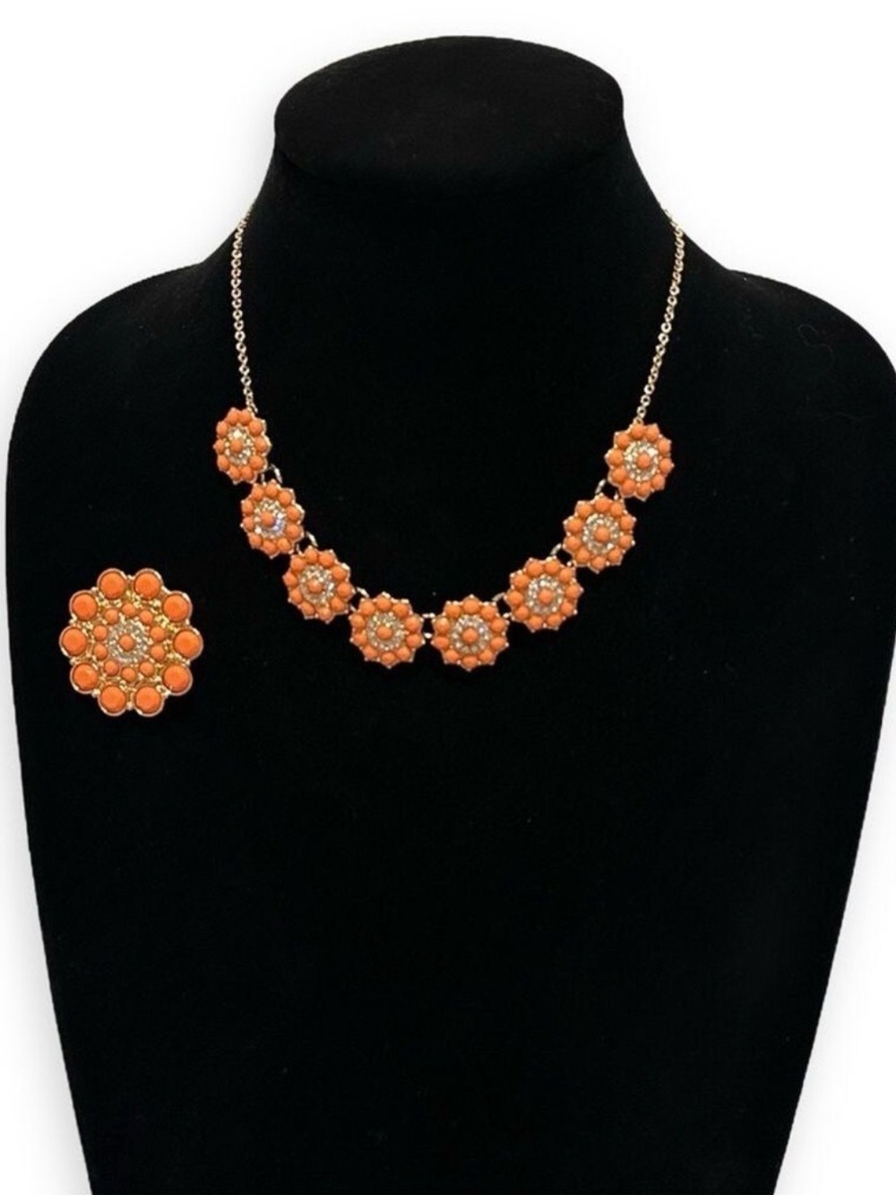 PREMIER DESIGNS | Coral-Orange & Crystal Necklace w Convertible Pendant | NWT